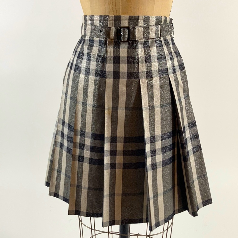 Burberry pleated metallic plaid school girl skirt